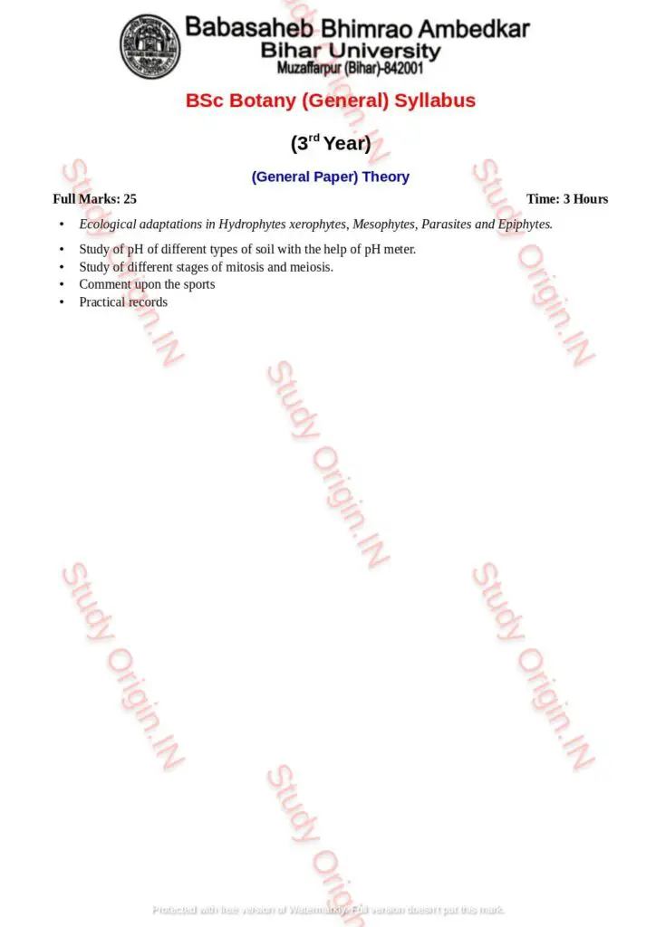BRABU BSc Botany Part-3 General Practical Syllabus