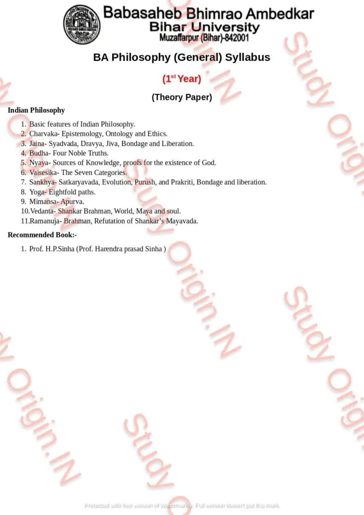 BRABU BA Philosophy General Part-1 Syllabus