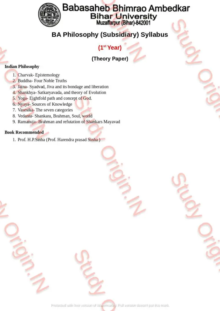 BRABU BA Philosophy Subsidiary Part-1 Syllabus