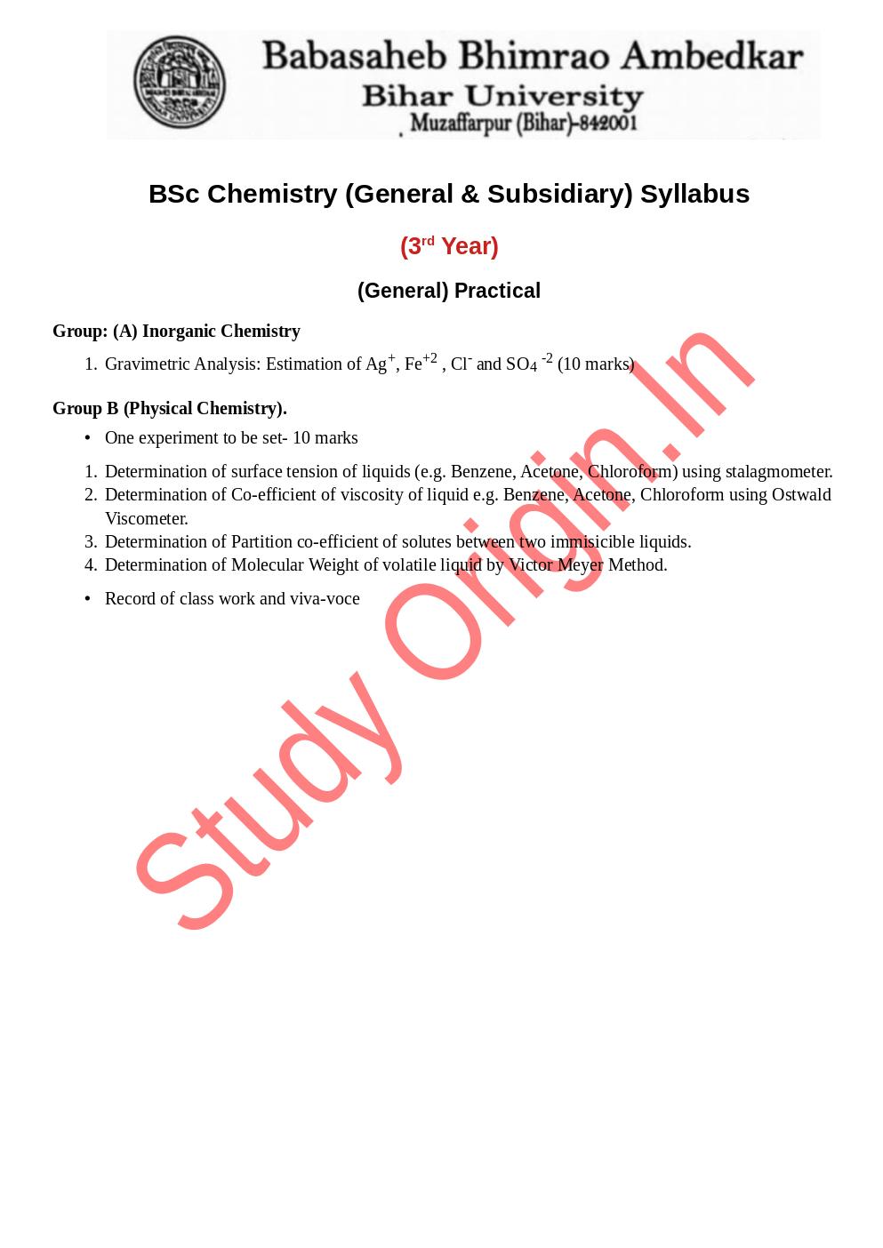 BRABU BSc Chemistry 3rd Year General Syllabus - Study Origin.IN