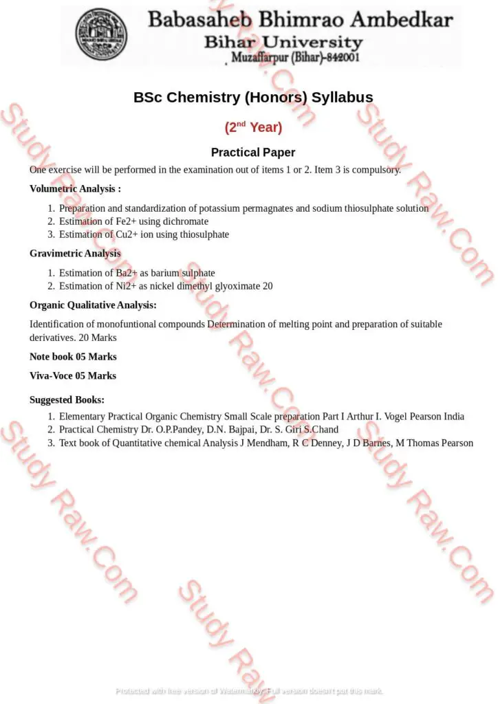 BRABU BSc Chemistry Part-2 Syllabus Practical Paper
